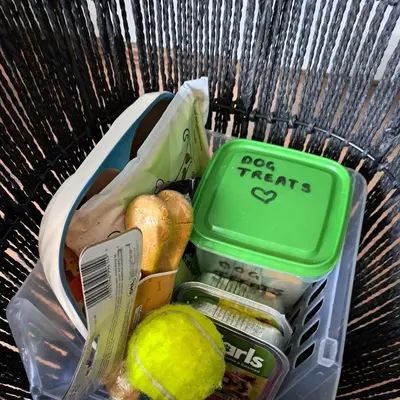 a cooler with food and a tennis ball in it at The Wee Bunker in Barassie