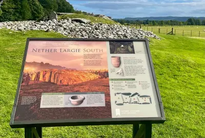 a sign in a field next to a rock wall at Cairnbaan House in Cairnbaan