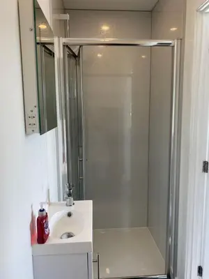 a bathroom with a shower and a sink at Benollis in Oban