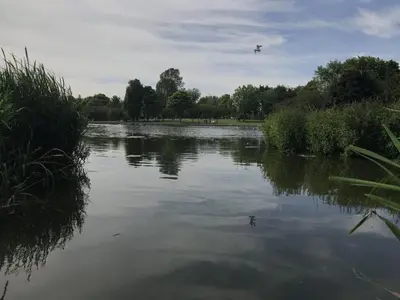 a plane is flying over a river with trees at Dunalastair Apartment in Glasgow