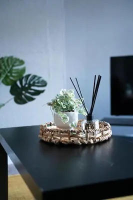 a table with a basket with a potted plant on it at Darmeid House in Hartwood