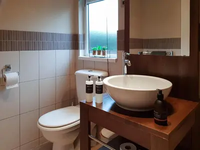 a bathroom with a sink and a toilet at Kingfisher Lodge - Uk46046 in Balloch