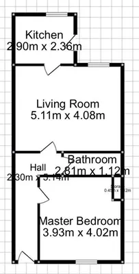 a black and white floor plan of a living room at Alexander Apartment by Klass Living Coatbridge in Coatbridge