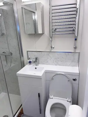 a bathroom with a toilet and a sink and a shower at Capledrae Farmstay Shepherds Huts in Cardenden