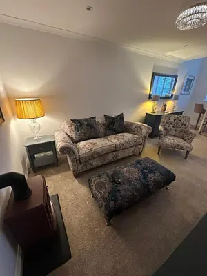 a living room with two couches and two chairs at Luxury Moffat Apartment - High End Furnishing in Moffat