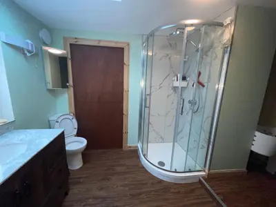 a bathroom with a shower and a toilet at Lovely double room in very good area in Edinburgh
