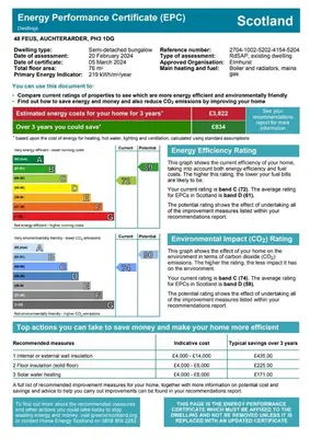 a screenshot of a document with the emergency performance certificate efrep at The Tranquil Auchterarder 3-bed Cottage in Auchterarder