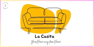 a drawing of a yellow chair with the words la casita at La Casita, Your Home Away from Home - Free Parking in Glasgow