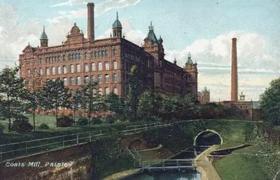 an old picture of a large building with a bridge at Paisley Pattern Flat West End UWS UNI GLA Glasgow Airport in Elderslie