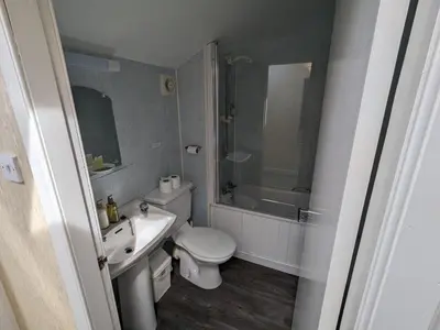 a bathroom with a toilet and a sink and a shower at Lochranza Country Inn in Lochranza