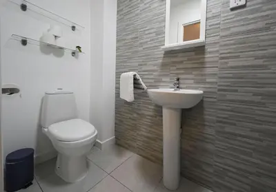 a bathroom with a toilet and a sink at Ardbeg Apartment in Oban