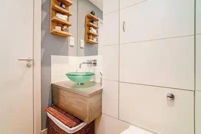 a bathroom with a bowl sink on a counter at Luxury Huge Modern Open Plan 2Bedroom Flat - Free Private Parking & Balcony located at the OVO Hydro and SEC Centre in Glasgow