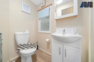 a bathroom with a toilet and a sink at Loch Lomond - Ard Lui Lodge in Ardlui