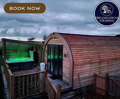 a small building with a pool table on a deck at The Galloway Steading - The Fox's Den with Hot Tub and Fire Pit in Glenluce
