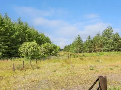 a fence in a field with trees in the background at The Barn, Drumbow Farm in Airdrie