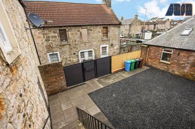 an overhead view of an alley between two brick buildings at High Street Haven in Kincardine in Kincardine
