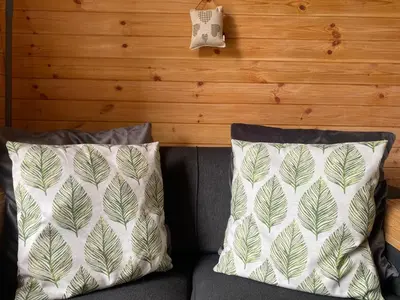 two pillows sitting on a couch in a room at The Fells - Campsie Luxury Pods with hot tub in Glasgow