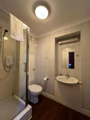 a bathroom with a toilet and a sink and a shower at Edinburgh Whisky House Hotel in Edinburgh