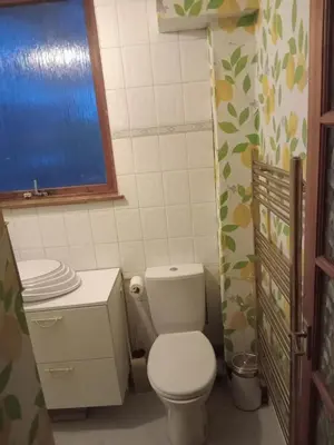 a small bathroom with a toilet and a sink at Silverknowes Silver room sleeps 4 with private shower in Edinburgh