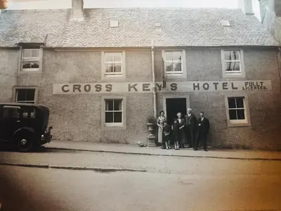 a group of people standing outside of a cross keys hotel at The Cross Keys in Kippen in Kippen
