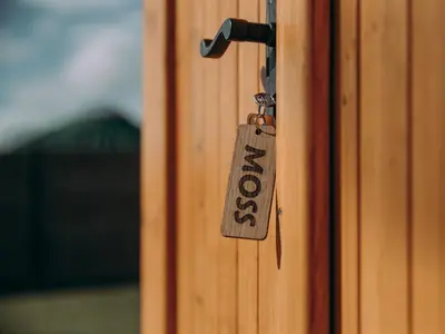a tag on a door with the word open on it at Moss Yurt - Uk47888 in Keilour