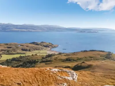 a view of the ocean from the top of a hill at Shepherds Cabin - Uk48225 in Ardgour