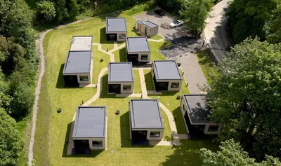 an aerial view of a row of houses at River Logie Lodges in Westfield