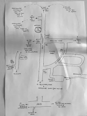 a drawing of a electrical diagram on a piece of paper at Tin Lid Cottage - cosy ground floor flat in Banton