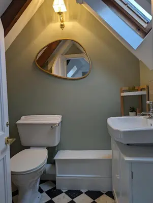 a bathroom with a toilet and a sink and a mirror at Mulberry Lodge Guest Suite - luxurious accommodation on West Highland Way in Drymen