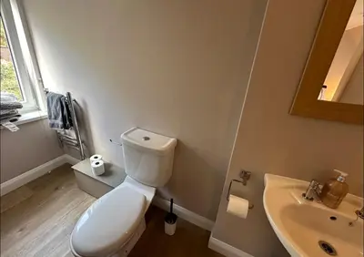 a white bathroom with a toilet and a sink at Snug Loft Room, Room 5, Beautiful Connel near Oban in Connel