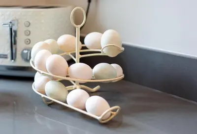 two baskets of eggs are sitting on a counter at The Dower House at Solsgirth Home Farm in Dollar