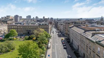 an aerial view of a city street with buildings at Cairn BNB Introduces Blythswood Apartments - Experience exceptional luxury living in Glasgow's most desirable location in Glasgow