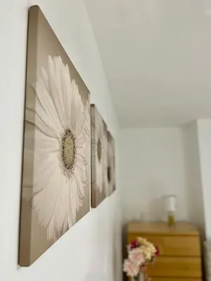 two pictures of a white flower on a wall at Luxury House in Glasgow in Mansewood