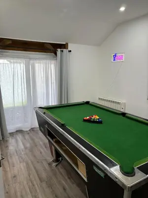 a room with a pool table in a room at Hertford detached home garden pet friendly parking in Moffat