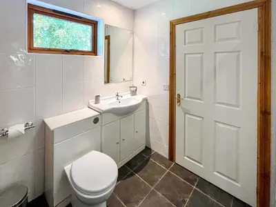 a bathroom with a toilet and a sink at Foxglove Cottage 1 - Uk50019 in Drymen
