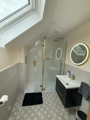 a bathroom with a shower and a sink at No4 Invereoch in Arrochar