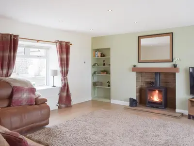 a living room with a fireplace and a couch at High Wardneuk - Uk47041 in Symington
