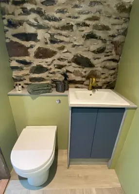 a bathroom with a white toilet and a sink at Fernbank Cottage - Bruichladdich, Isle of Islay in Bruichladdich
