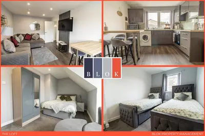 a collage of photos of a kitchen and a living room at The Loft - 3 bedroom in Crieff in Crieff