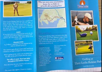 a brochure for a golf course in ireland at Lovely Caravan number 96 at Three Lochs Holiday Park in Kirkcowan