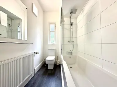 a white bathroom with a toilet and a shower at New Town luxury 1 bed apartment in Edinburgh