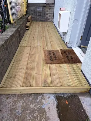 a wooden floor in front of a house at Newly renovated & furnished luxury bedroom in Kirkliston