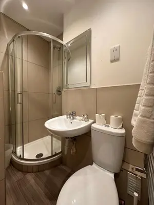 a bathroom with a toilet and a sink and a shower at Caledonian Apartment in Edinburgh