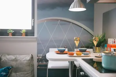 a kitchen with a table with bowls on it at For Students Only - George Street in Glasgow in Glasgow