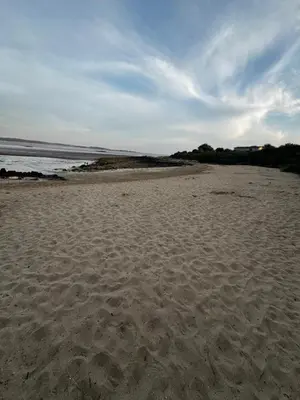a sandy beach with footprints in the sand at 87 Loch Murray in Creetown