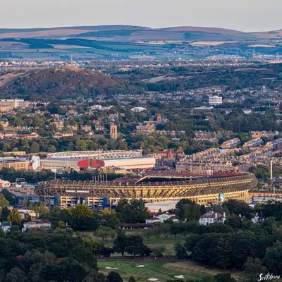 an aerial view of a city with a building at Hutchison apartments in Edinburgh