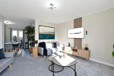 a living room with a couch and a table at Vacant Nests Dunfermline WiFi Priv-Parking in Fife