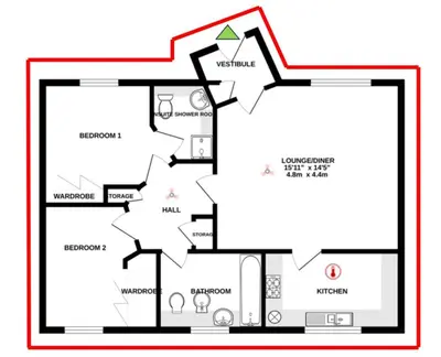 a floor plan of a house at Fettes - Homely 2BD in Quiet Development in Edinburgh