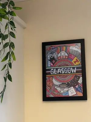 a picture of a baseball game on a wall at Cosy Glasgow Barrowlands stay-spacious & free parking in Glasgow