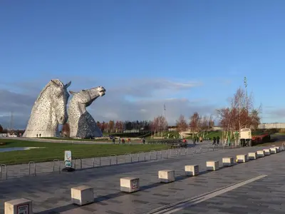 a large statue of a dog in a park at Beechtree Timber Lodge 69B in Denny